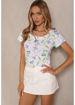 Biało-Zielony T-shirt z Bawełny z Nadrukiem Zarive ze sklepu renee.pl w kategorii Bluzki damskie - zdjęcie 183572527