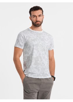Wzorzysta bawełniana męska koszulka z krótkim rękawem – biała V1 OM-TSFP-0223 ze sklepu ombre w kategorii T-shirty męskie - zdjęcie 183575115