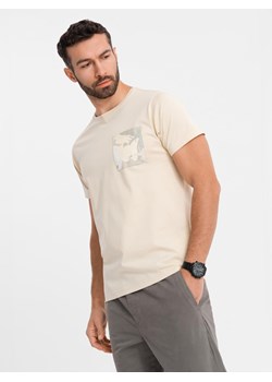 Bawełniany męski t-shirt z printowaną kieszonką  – turkusowy V1 OM-TSPT-0228 ze sklepu ombre w kategorii T-shirty męskie - zdjęcie 183575138