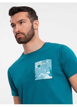 Bawełniany męski t-shirt z printowaną kieszonką  – turkusowy V1 OM-TSPT-0228 ze sklepu ombre w kategorii T-shirty męskie - zdjęcie 183575277