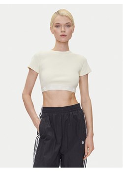 adidas T-Shirt Ribbed JD0040 Beżowy Slim Fit ze sklepu MODIVO w kategorii Bluzki damskie - zdjęcie 183578159