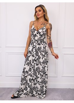 SUKIENKA MAXI WZORZYSTA Z CYRKONIAMI- CZARNA ze sklepu olika.com.pl w kategorii Sukienki - zdjęcie 183583557