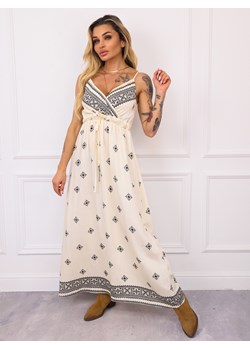 SUKIENKA MAXI WE WZORY- ECRU ze sklepu olika.com.pl w kategorii Sukienki - zdjęcie 183583558