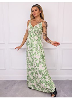 SUKIENKA MAXI WZORZYSTA Z CYRKONIAMI- ZIELONA ze sklepu olika.com.pl w kategorii Sukienki - zdjęcie 183583577