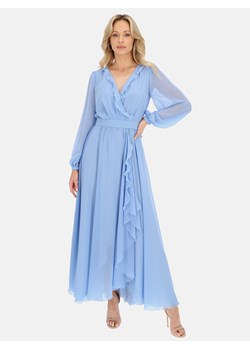 Długa błękitna sukienka z bufiastymi rękawami L'AF Bella ze sklepu Eye For Fashion w kategorii Sukienki - zdjęcie 183583665