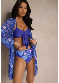 Niebieskie Bikini Biustonosz z Wiązaniem i Figi z Dodatkową Siateczkową Narzutką Zarionea ze sklepu renee.pl w kategorii Stroje kąpielowe - zdjęcie 183601038