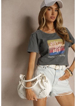 Ciemnoszary T-shirt z Bawełny z Nadrukiem Inaren ze sklepu renee.pl w kategorii Bluzki damskie - zdjęcie 183606327