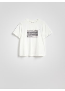 Reserved - T-shirt z nadrukiem i aplikacją - biały ze sklepu Reserved w kategorii Bluzki damskie - zdjęcie 183608467