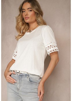 Biały Bawełniany T-shirt z Ażurowymi Rękawkami Zolreia ze sklepu renee.pl w kategorii Bluzki damskie - zdjęcie 183622645