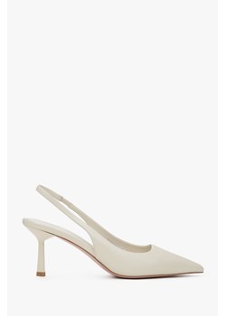 Estro: Jasnobeżowe czółenka damskie typu slingback na wysokim obcasie ze sklepu Estro w kategorii Czółenka - zdjęcie 183626899