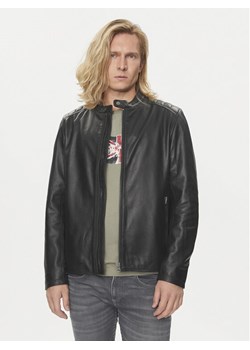 Pepe Jeans Kurtka skórzana Tristan PM402991 Czarny Regular Fit ze sklepu MODIVO w kategorii Kurtki męskie - zdjęcie 183634995