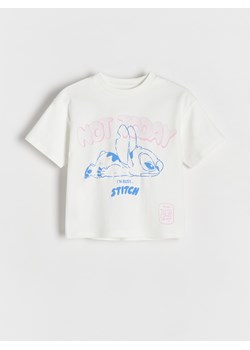 Reserved - Bawełniany t-shirt Lilo i Stitch - złamana biel ze sklepu Reserved w kategorii Bluzki dziewczęce - zdjęcie 183637256
