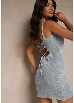 Jasnoniebieska Sukienka Typu Bodycon Ozdobiona Metaliczną Nicią Folinassa ze sklepu renee.pl w kategorii Sukienki - zdjęcie 183641506