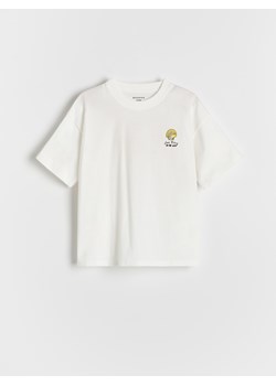 Reserved - T-shirt z nadrukiem na plecach - złamana biel ze sklepu Reserved w kategorii Bluzki dziewczęce - zdjęcie 183646199