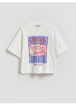 Reserved - Luźny t-shirt z nadrukiem - złamana biel ze sklepu Reserved w kategorii Bluzki dziewczęce - zdjęcie 183646958