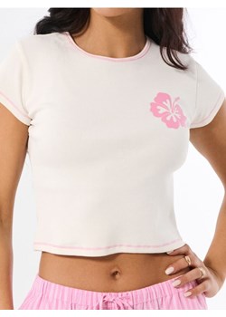 Sinsay - Bawełniany crop top z krótkim rękawem - kremowy ze sklepu Sinsay w kategorii Bluzki damskie - zdjęcie 183649027
