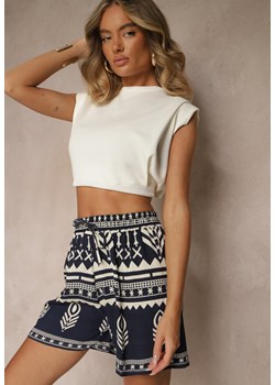 Granatowe Wiskozowe Szorty High Waist ze Wzorem Boho Lunadora ze sklepu renee.pl w kategorii Szorty - zdjęcie 183663805