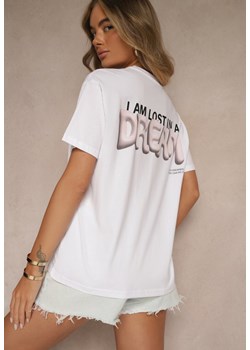 Biało-Różowy T-shirt z Bawełny Ozdobiony Nadrukiem Adneria ze sklepu renee.pl w kategorii Bluzki damskie - zdjęcie 183663955