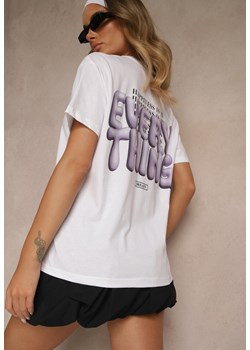Biało-Fioletowy T-shirt z Bawełny Ozdobiony Nadrukiem Adneria ze sklepu renee.pl w kategorii Bluzki damskie - zdjęcie 183663965