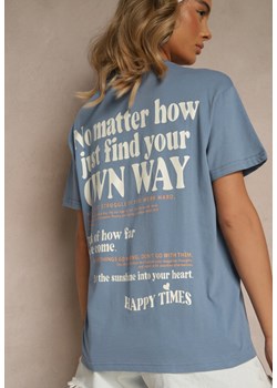 Niebieski T-shirt z Bawełny o Kroju Oversize Fillinea ze sklepu renee.pl w kategorii Bluzki damskie - zdjęcie 183663985