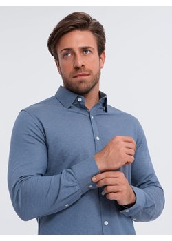 Koszula męska SLIM FIT z ozdobnej tkaniny – niebieska V1 OM-SHCS-0175 ze sklepu ombre w kategorii Koszule męskie - zdjęcie 183664446