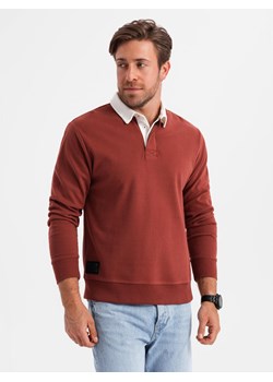 Bluza męska z białym kołnierzykiem polo - bordowa V3 OM-SSNZ-0132 ze sklepu ombre w kategorii Bluzy męskie - zdjęcie 183664527