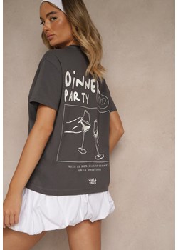Ciemnoszary T-shirt z Bawełny z Nadrukiem Adferia ze sklepu renee.pl w kategorii Bluzki damskie - zdjęcie 183665355