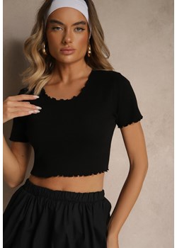 Czarny T-shirt z Bawełną z Prążkowanej Dzianiny Adlesse ze sklepu renee.pl w kategorii Bluzki damskie - zdjęcie 183665375