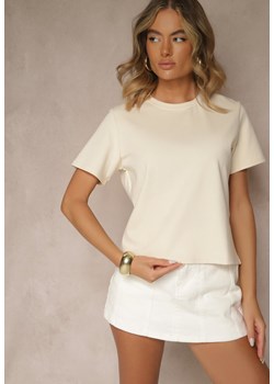Beżowy Klasyczny T-shirt z Grubszej  Bawełny Tiavone ze sklepu renee.pl w kategorii Bluzki damskie - zdjęcie 183665435