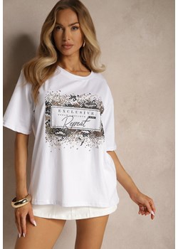 Biały T-shirt z Bawełny Zdobiony Nadrukiem z Cyrkoniami Idelunea ze sklepu renee.pl w kategorii Bluzki damskie - zdjęcie 183673377