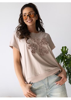bluzka fleurs beżowa one size ze sklepu UBRA w kategorii Bluzki damskie - zdjęcie 183682476