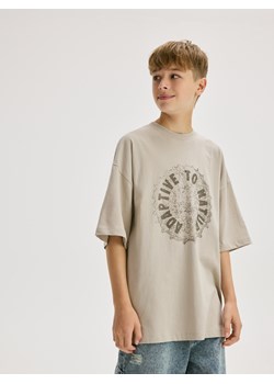 Reserved - Bawełniany t-shirt - beżowy ze sklepu Reserved w kategorii T-shirty chłopięce - zdjęcie 183685119