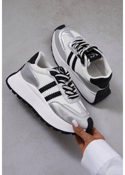 Biało-Srebrne Sneakersy Vices na Platformie z Metalicznymi Paskami Lenela ze sklepu renee.pl w kategorii Buty sportowe damskie - zdjęcie 183686735