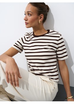 Mohito - T-shirt z merceryzowanej bawełny - kremowy ze sklepu Mohito w kategorii Bluzki damskie - zdjęcie 183686999