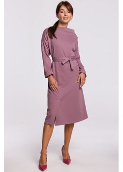 Elegancka sukienka z paskiem w talii - wrzosowa ze sklepu Cudmoda w kategorii Sukienki - zdjęcie 183696527