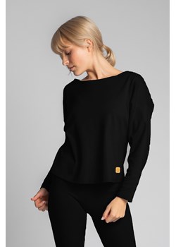 Bawełniana bluza z dzianiny prążkowanej - czarna ze sklepu Cudmoda w kategorii Bluzy damskie - zdjęcie 183696549