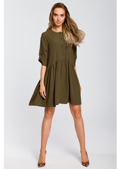 Luźna sukienka rozkloszowana - khaki ze sklepu Cudmoda w kategorii Sukienki - zdjęcie 183696606