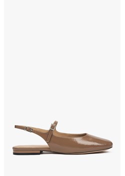 Estro: Brązowe sandały damskie na płaskim obcasie typy slingback ze sklepu Estro w kategorii Balerinki - zdjęcie 183696815