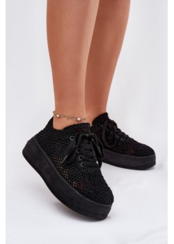 Damskie Sneakersy Z Szydełkową Cholewką Na Platformie Czarne Mirietto ze sklepu ZAZOO w kategorii Buty sportowe damskie - zdjęcie 183697158