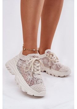 Damskie Sneakersy Z Szydełkową Cholewką Beżowe Jelhiris ze sklepu ZAZOO w kategorii Buty sportowe damskie - zdjęcie 183697316