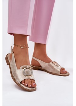 Damskie Eleganckie Sandały Płaskie Z Ozdobą Złote S.Barski KV51-003 ze sklepu ZAZOO w kategorii Sandały damskie - zdjęcie 183697615