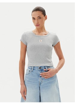Calvin Klein Jeans T-Shirt LV047C200G Szary Slim Fit ze sklepu MODIVO w kategorii Bluzki damskie - zdjęcie 183706668