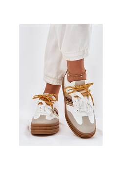 Boto Sneakersy Damskie Na Platformie Z Podwójnym Sznurowaniem Panterka Białe Niteria ze sklepu ButyModne.pl w kategorii Buty sportowe damskie - zdjęcie 183708428