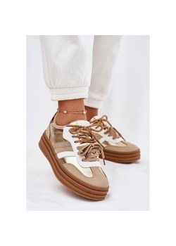 Boto Sneakersy Damskie Na Platformie Z Podwójnym Sznurowaniem Panterka Złote Niteria złoty ze sklepu ButyModne.pl w kategorii Buty sportowe damskie - zdjęcie 183708429