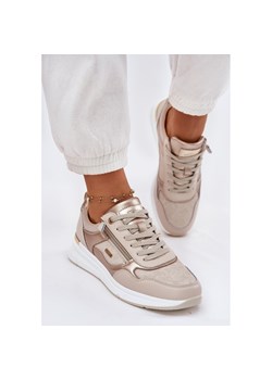 EVento Skórzane Buty Sportowe Sneakersy Damskie Z Zamkiem Beżowe Lilimia beżowy ze sklepu ButyModne.pl w kategorii Buty sportowe damskie - zdjęcie 183708448