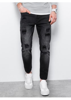 Spodnie męskie jeansowe z dziurami SLIM FIT - czarne P1025 ze sklepu ombre w kategorii Jeansy męskie - zdjęcie 183719389