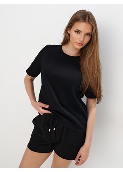 Mohito - T-shirt z merceryzowanej bawełny - czarny ze sklepu Mohito w kategorii Bluzki damskie - zdjęcie 183719536