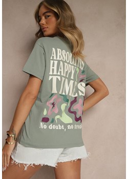 Ciemnozielony T-shirt z Bawełny o Kroju Oversize Fillinea ze sklepu renee.pl w kategorii Bluzki damskie - zdjęcie 183721398
