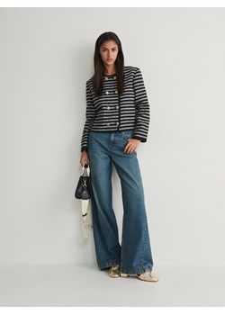 Reserved - Dwurzędowy żakiet w paski - ciemnoszary ze sklepu Reserved w kategorii Marynarki damskie - zdjęcie 183721756