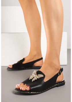 Czarne Sandały Slingback ze Skórzaną Wkładką i Cyrkoniową Aplikacją z Motylem Idirane ze sklepu renee.pl w kategorii Sandały damskie - zdjęcie 183722008